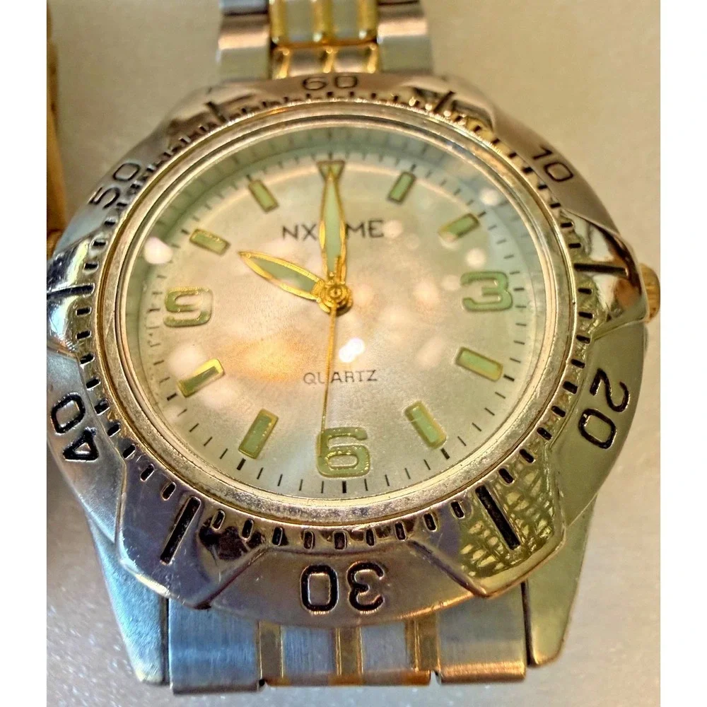 Lot of 3 Men's Quartz Watches NX Time Pulsar Two Tone Day Date Kenneth Cole